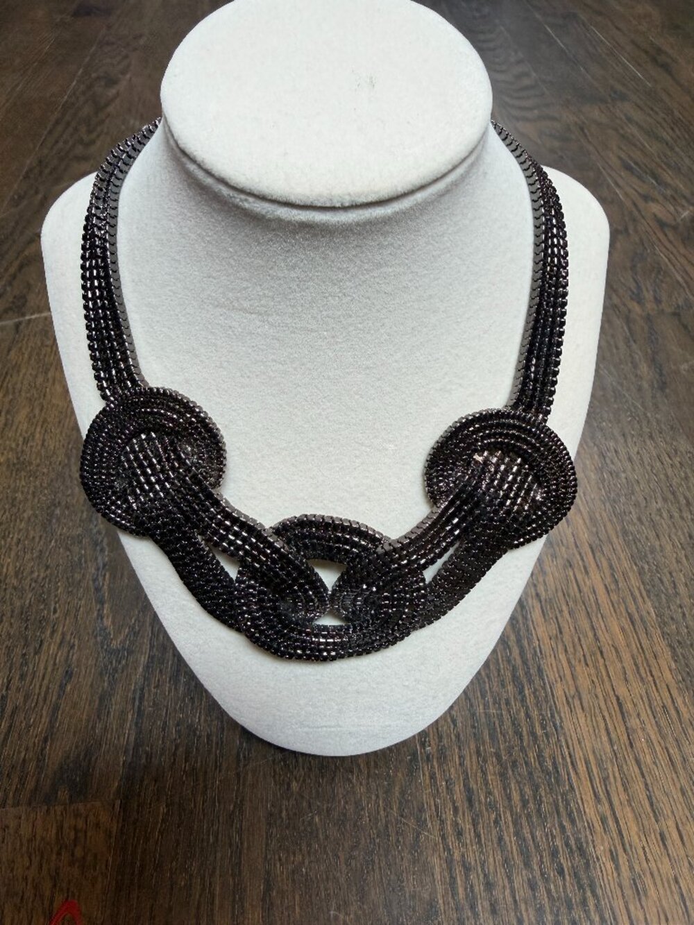 Gunmetal Tone Woven Knot Necklace Adjustable Chain statement Simply Vera Wang